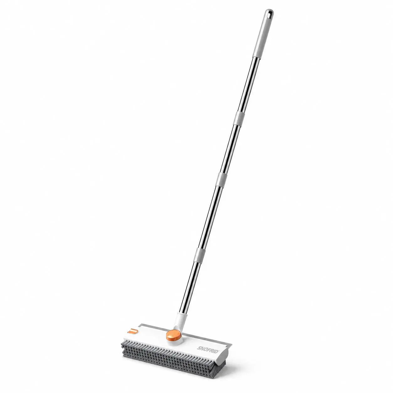 Snofrid Floor Scrub Brush, 3 in 1 Floor Scrub Brush with 54-In Adjustable Long Handle and Scraper Heavy Duty Stiff Bristle Floor Scrubber for Cleaning Shower Bathroom Kitchen Patio Garage Pool Wall and Deck, Orange&White